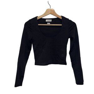 Aritzia Babaton Womens Black Long Sleeve Crop Top Size Small